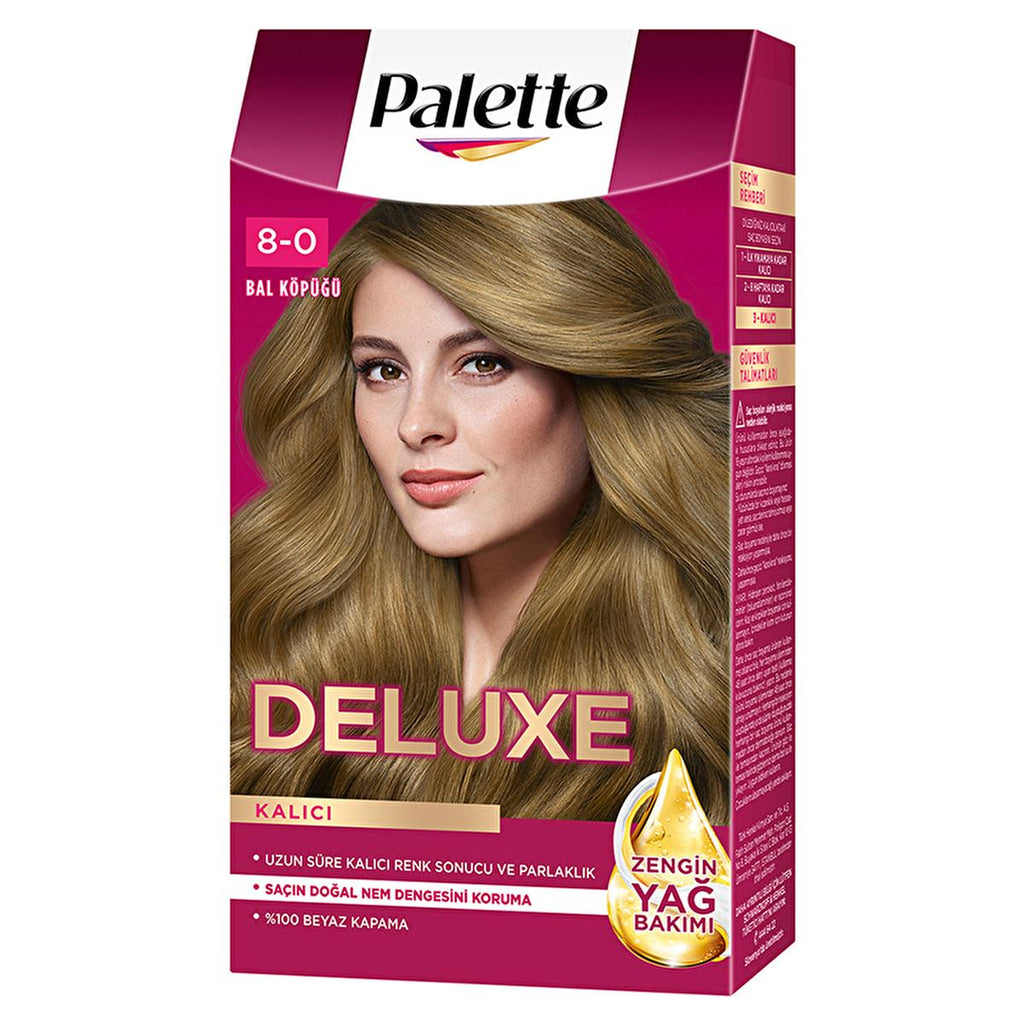 Palette Deluxe 8-0 Honey Blonde Hair Dye - Permanent, Long Lasting Color & Shine, Deep Nourishment with Oils