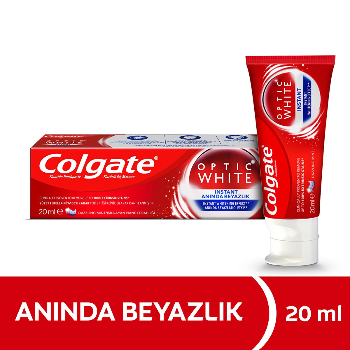 Colgate Optic White Whitening Toothpaste - Instant Whitening Effect, Enamel Safe, 0.68 fl oz
