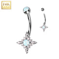 BodyCandy 14k Solid White Gold CZ Synthetic Opal Star Burst Belly Ring — main product shot