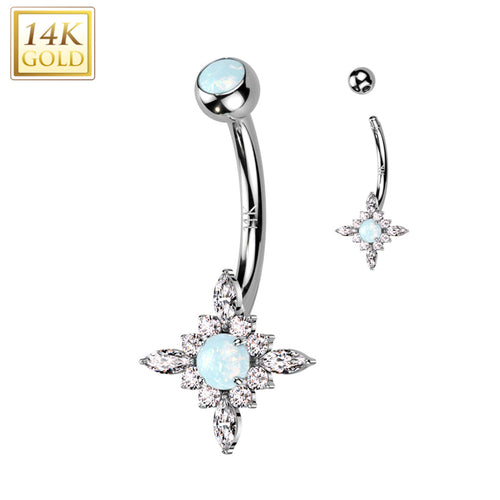 BodyCandy 14k Solid White Gold CZ Synthetic Opal Star Burst Belly Ring — main product shot