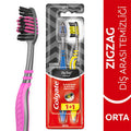 Colgate Zigzag Charcoal Toothbrush 2-Pack: Deep Interdental Cleaning, Black Bristles, Tongue Cleaner for Fresh Breath