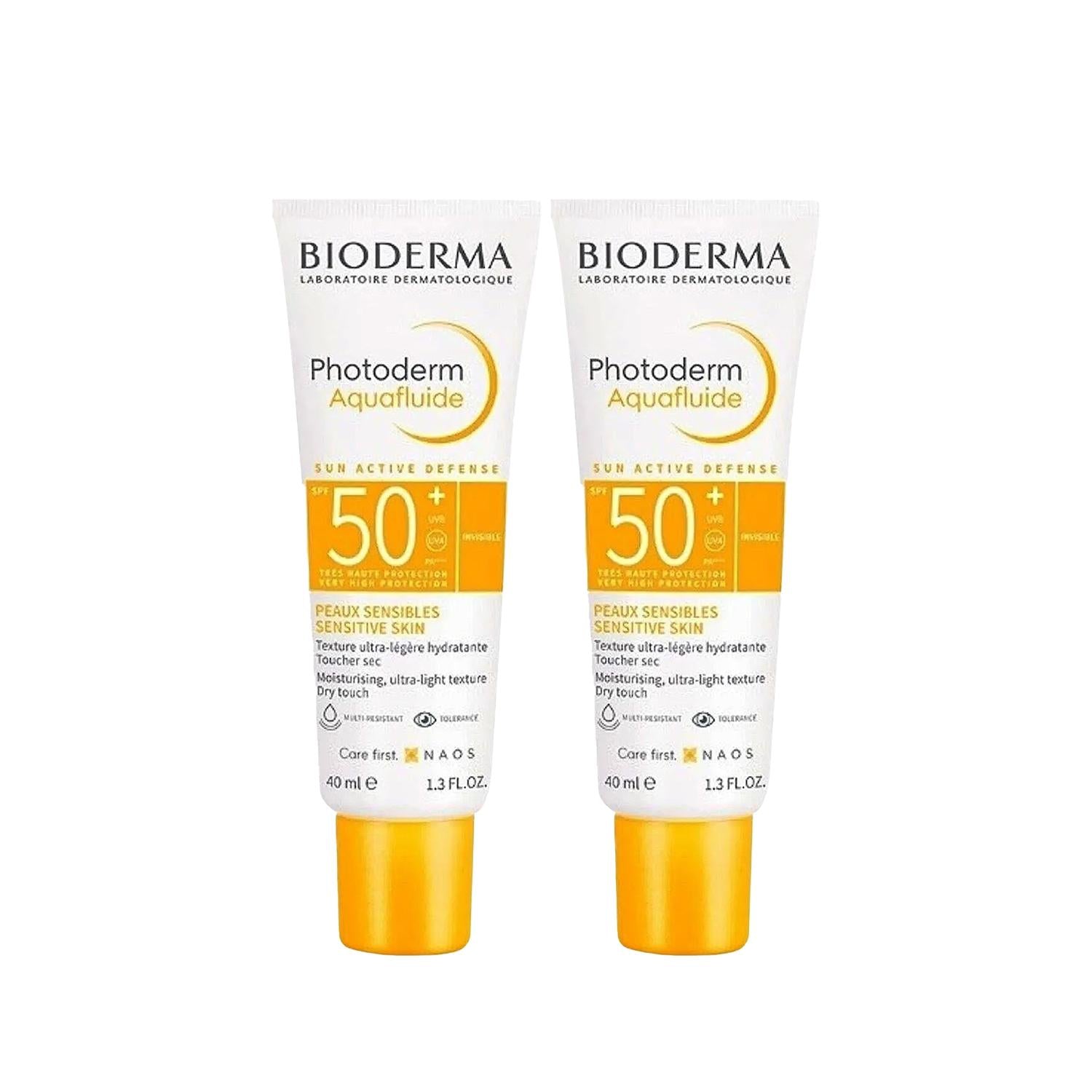 Bioderma Photoderm SPF 50+ Sunscreen: High Protection Aquafluide for Sensitive Skin (2 x 40ml)