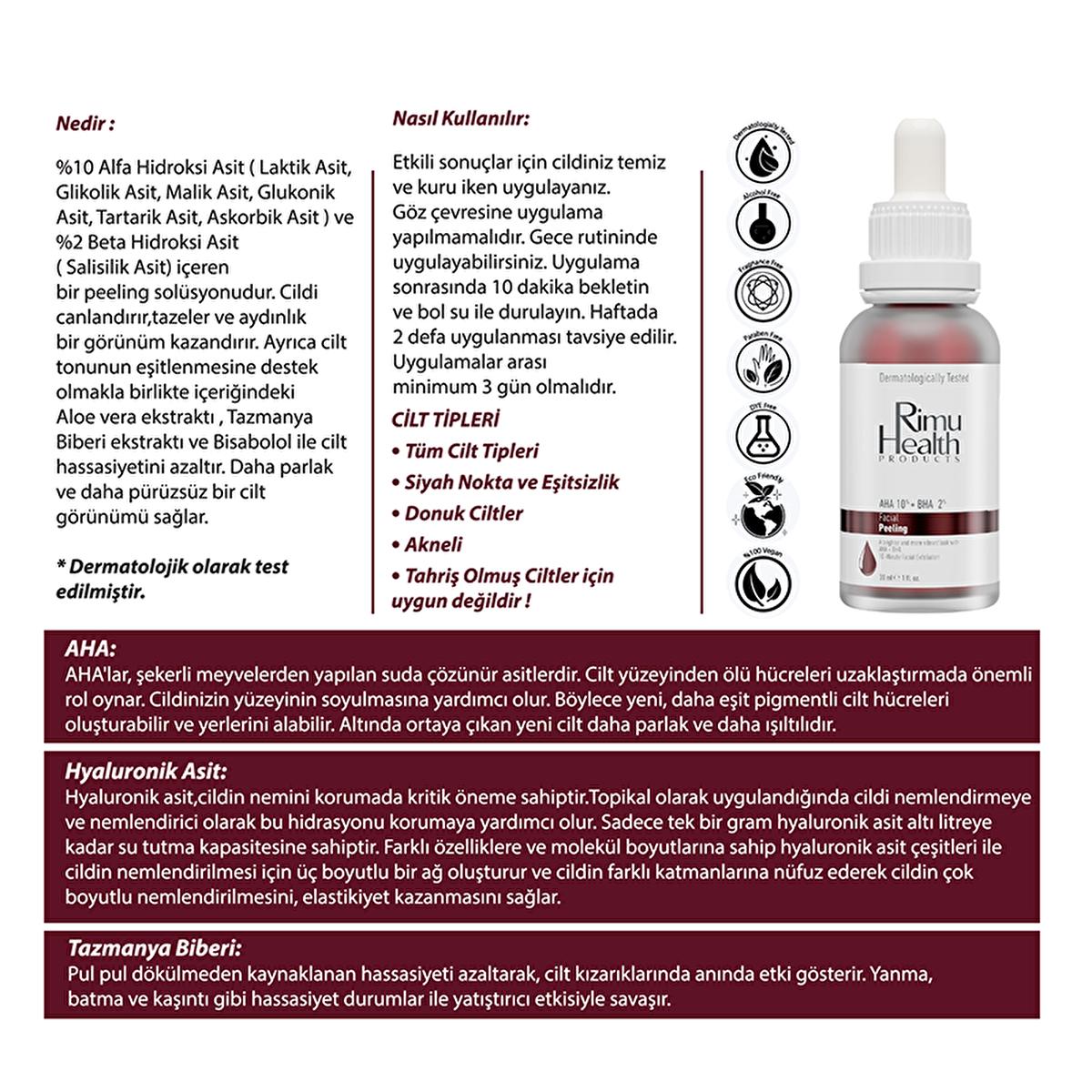 Rimu Health AHA BHA Peeling Serum: 10% AHA + 2% BHA - Exfoliates, Brightens, Evens Skin Tone - Glycolic & Salicylic Acid Serum