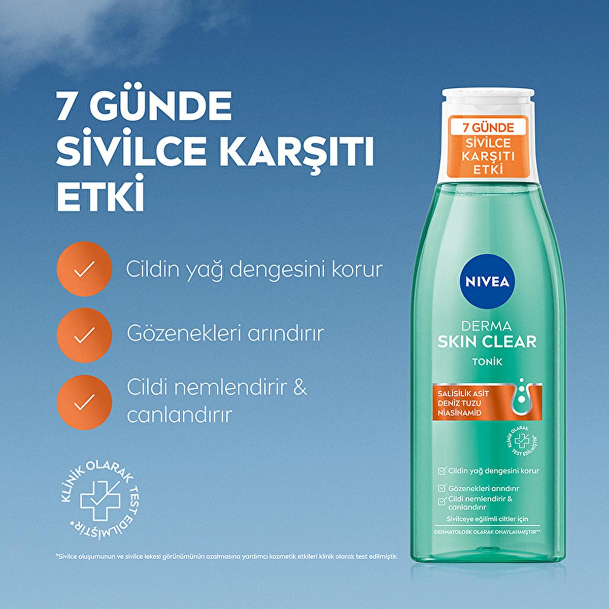 Nivea Derma Skin Clear Anti-Acne Facial Toner - Salicylic Acid (BHA) & Niacinamide - Pore Cleansing, Oil Control, and Skin Revitalizing Toner for Acne-Prone & Oily Skin