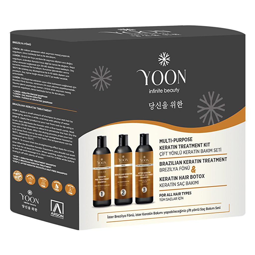 Yoon Keratin Hair Care Set - Sulfate-Free, Nourishing Treatment for Damaged Hair with Brazilian Blowout Straightening Effect