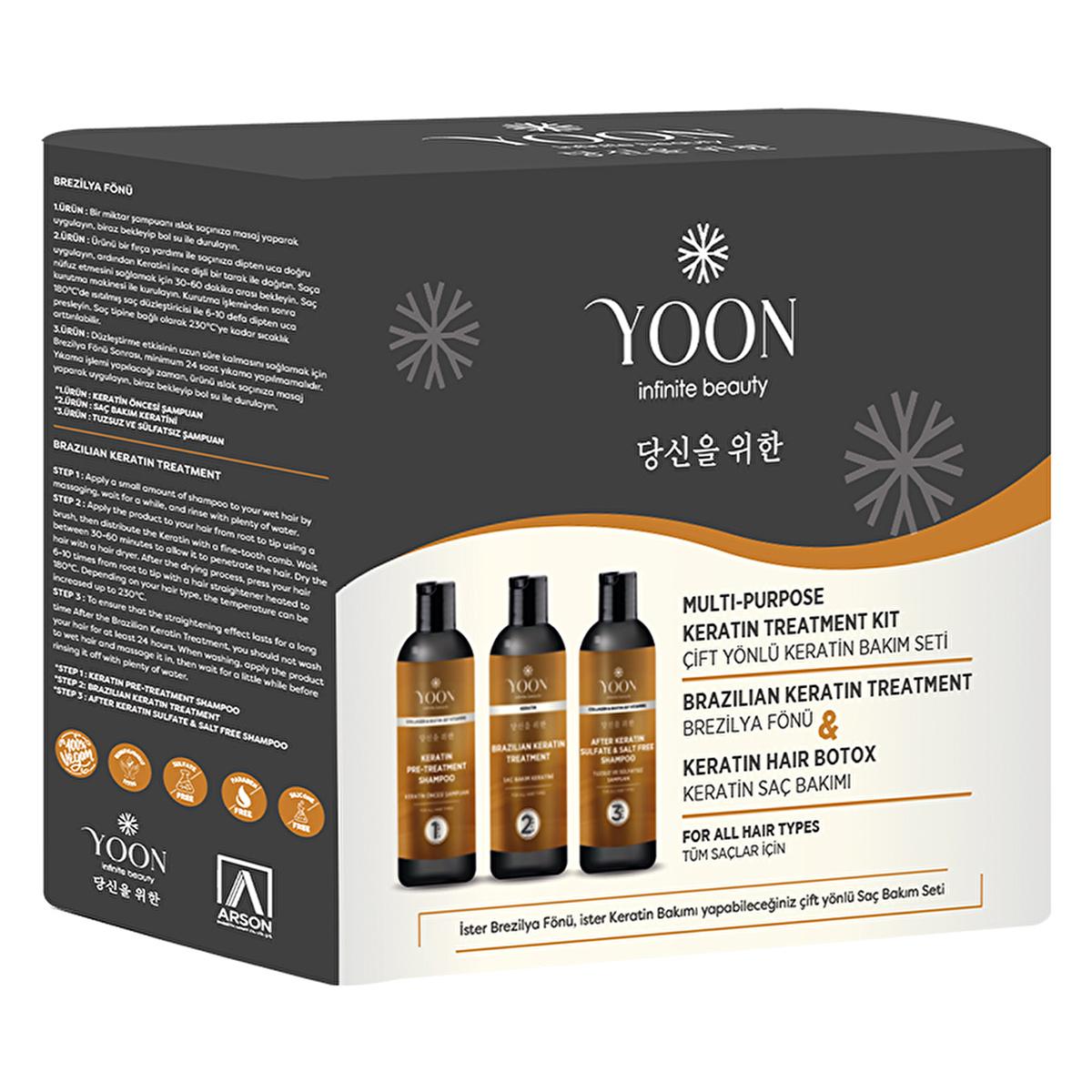 Yoon Keratin Hair Care Set - Sulfate-Free, Nourishing Treatment for Damaged Hair with Brazilian Blowout Straightening Effect