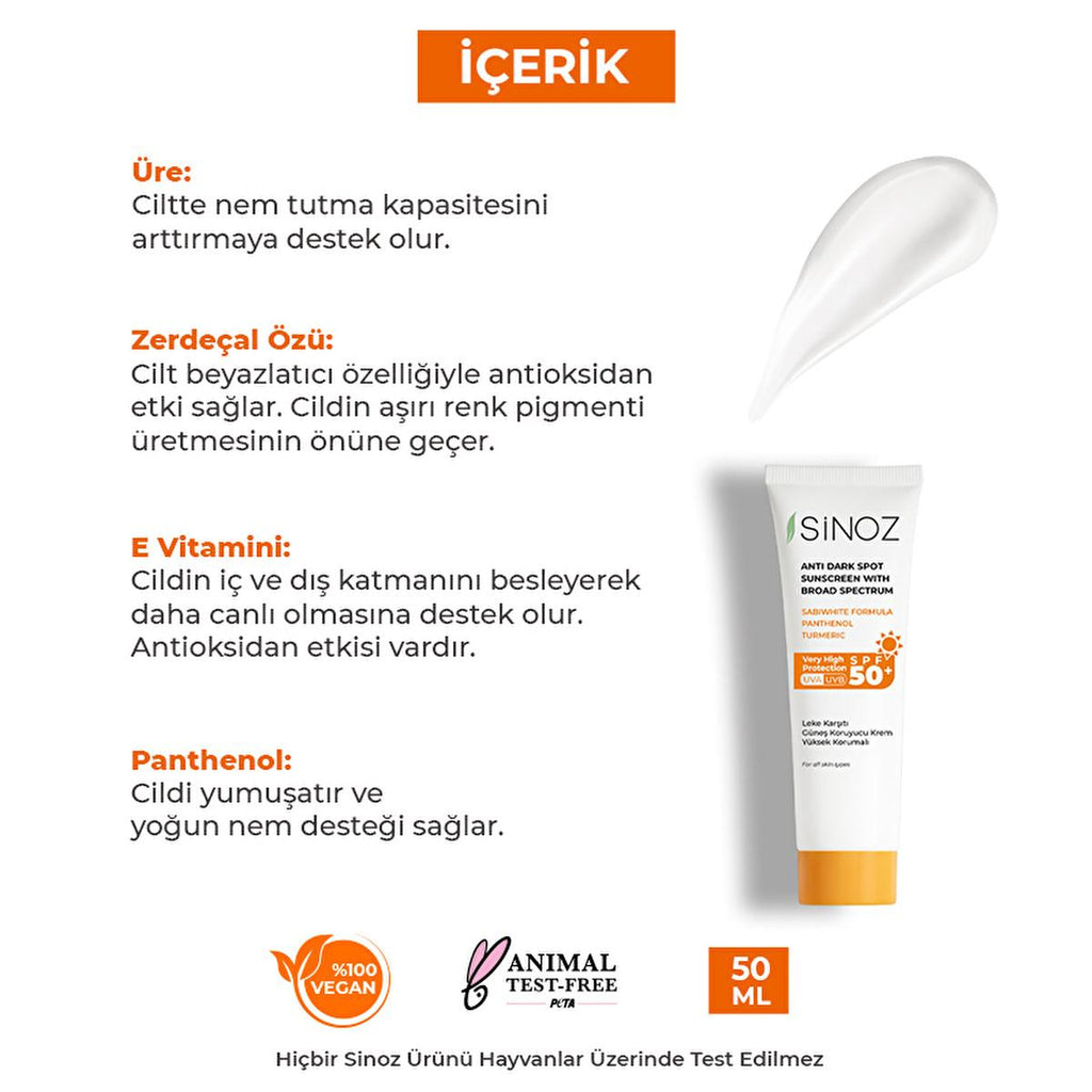 Sinoz SPF 50+ Anti-Spot Facial Sunscreen: Broad Spectrum Protection, Non-Greasy, Moisturizing - Perfect for All Skin Types, Prevents Sun Damage