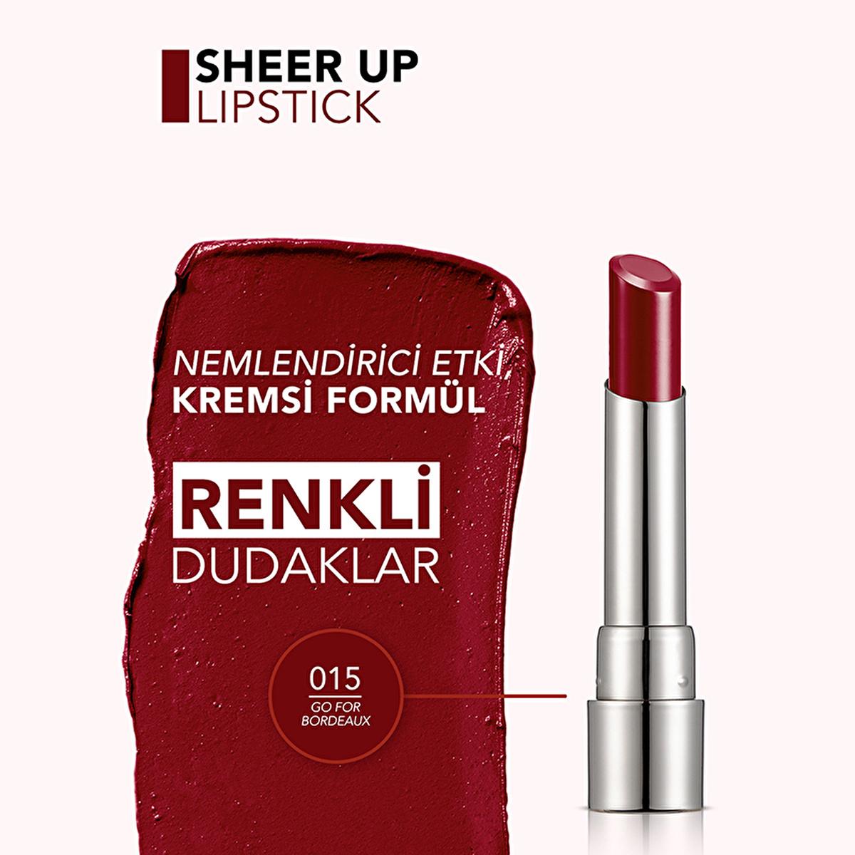 Flormar Sheer Up: Hydrating & Semi-Transparent Lipstick for Natural, Glossy Lips | Moisturizing, Lightweight Formula in Go For Bordeaux