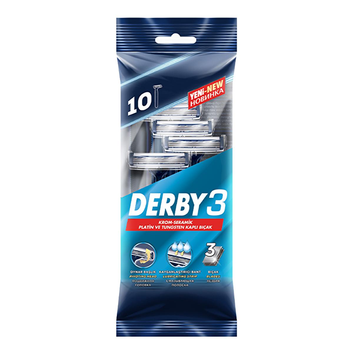 Derby Samurai 3 Klasik Disposable Razor Blades - Smooth Shaving for Men, 10 Count