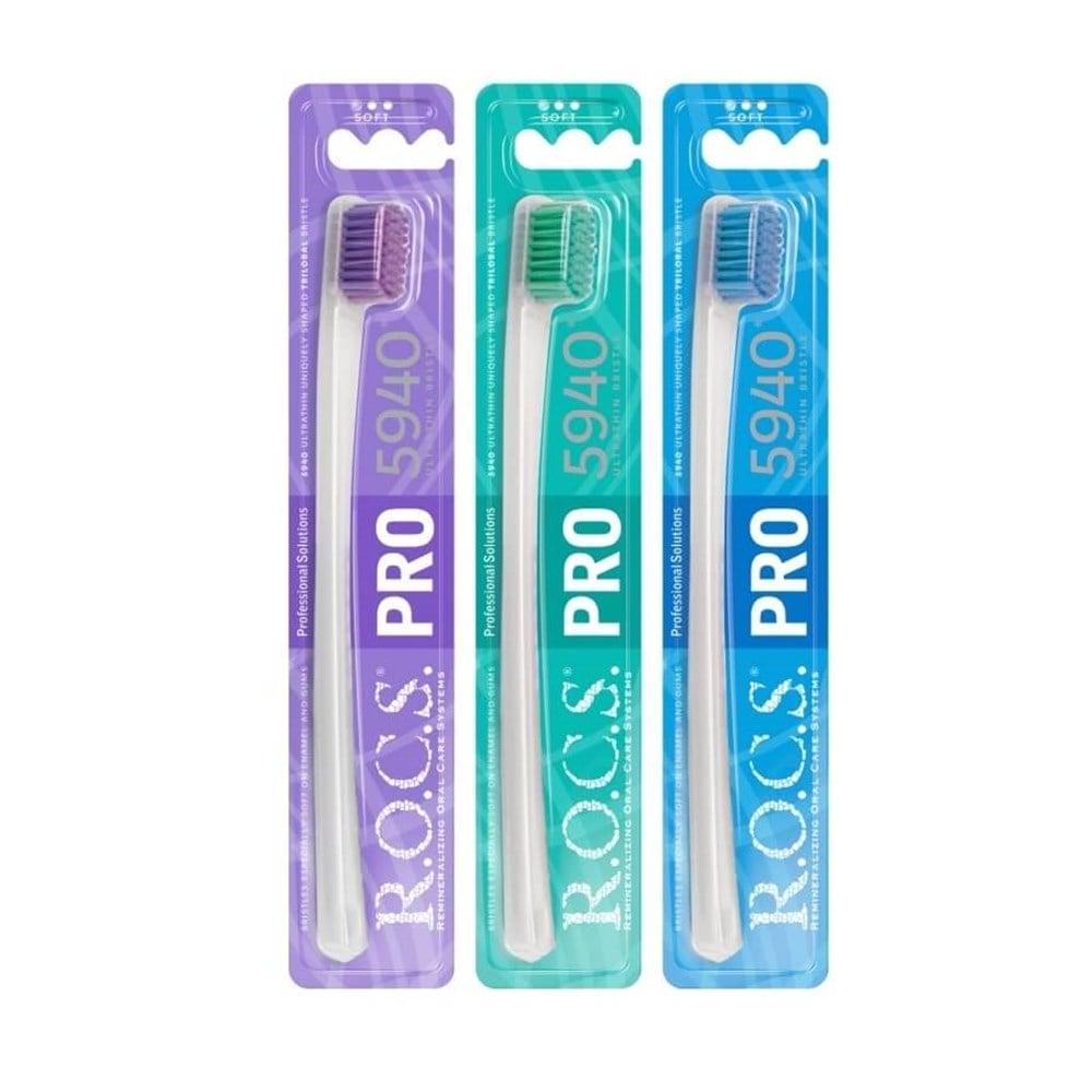 ROCS PRO 5940 Soft Toothbrush for Adults - Gentle Oral Care for Sensitive Teeth and Gums