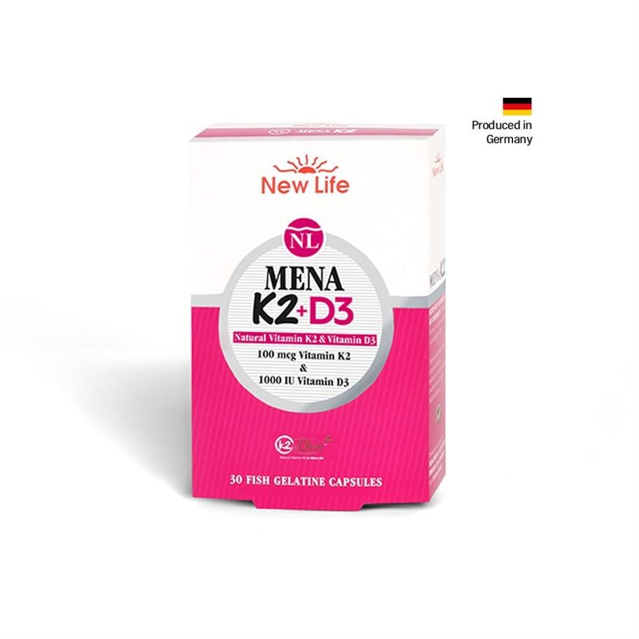 New Life Mena K2+D3 Vitamin : , High Absorption, 100 mcg K2 & 1000 IU D3, Gluten & Soy-Free