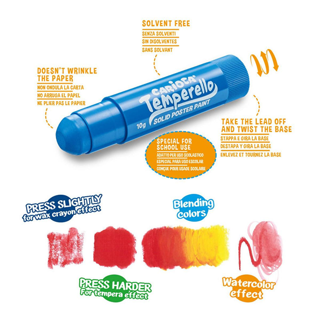 Carioca Tempera Stick Paint Set - 12 Vibrant Colors, Washable & Easy to Use for Kids