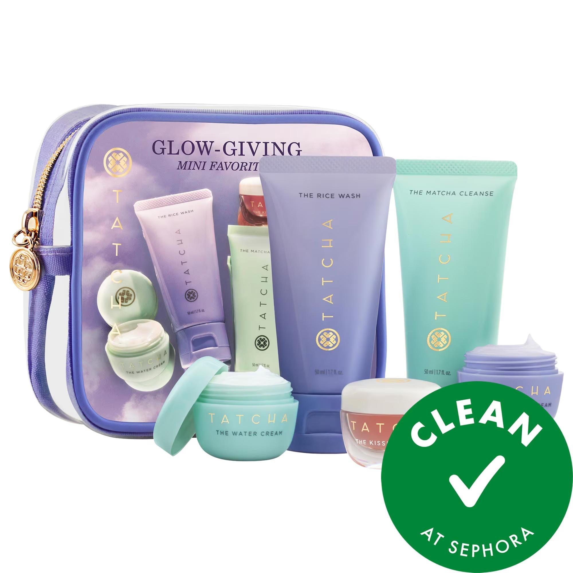Tatcha Mini Favorites Set: Radiant Skin Routine with Hydrating Moisturizer, Pore Minimizing Cleanser & Lip Mask - Japanese Cruelty-Free Skincare