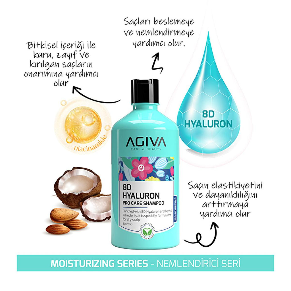 Agiva 8D Hyaluron Hair Care Set: Intense Hydration, Detangling Leave-In Conditioner - Dry & Damaged Hair Repair