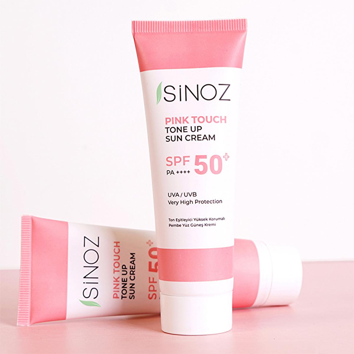 Sinoz SPF50+ Pink Touch Facial Sunscreen: Tone Up & Protect with High Protection, Calamine & PA++++ for Radiant Skin (1.69 fl oz)