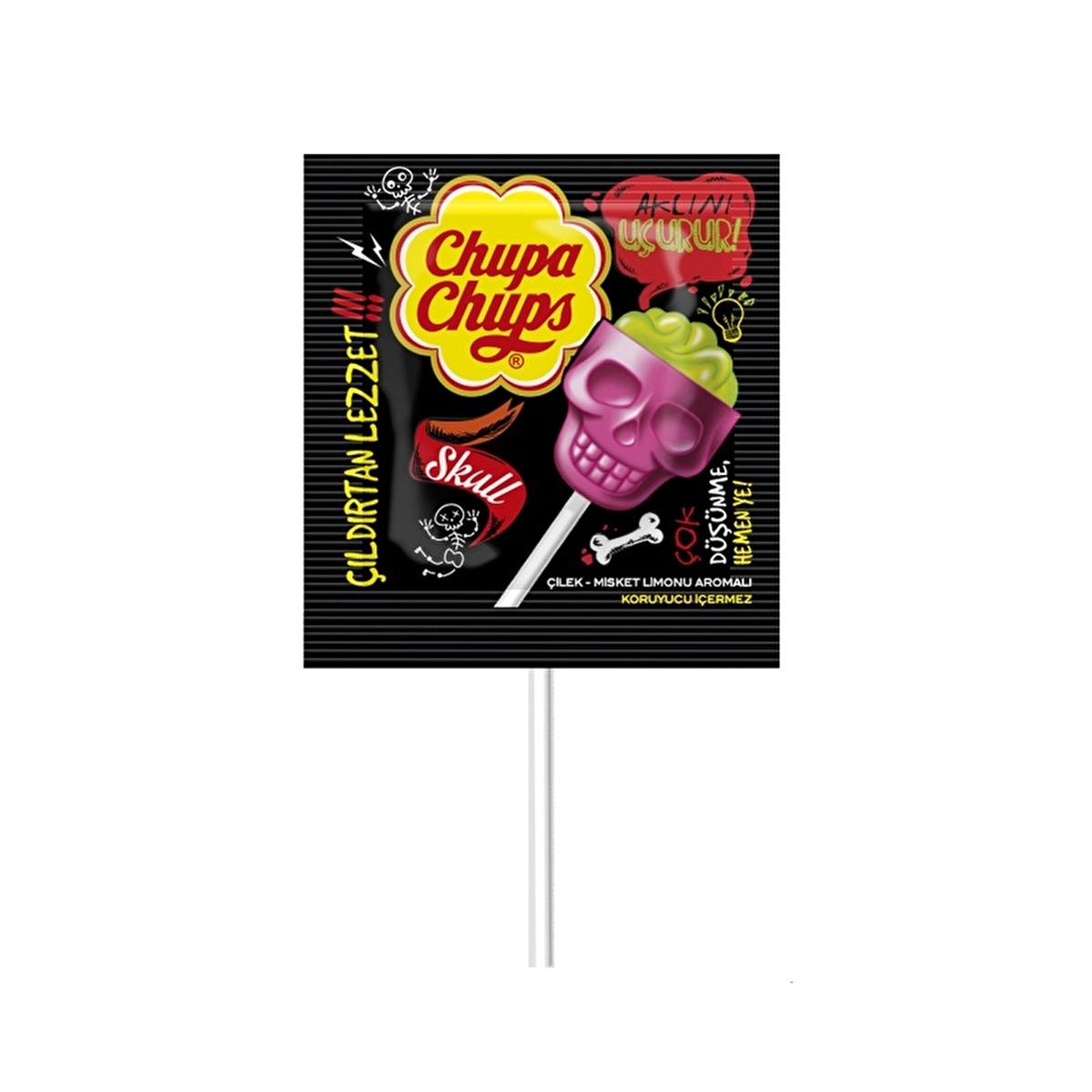 Chupa Chups 3D Skull Strawberry & Misket Limonu Lollipop - Unique Candy Shape