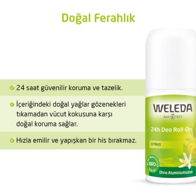 Weleda Natural Roll-On Deodorant - Aluminum-Free, Lemon Scented, 24-Hour Protection