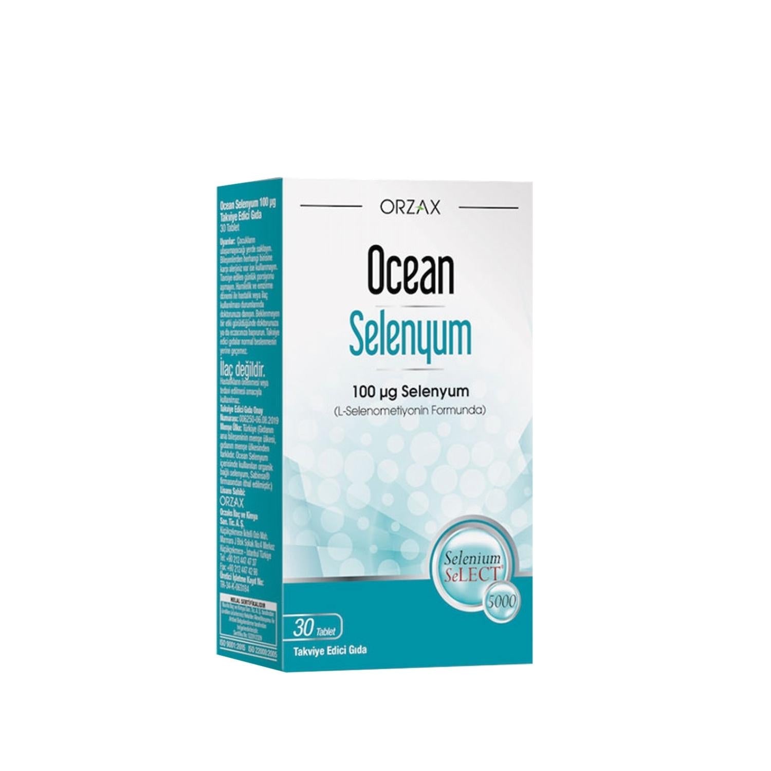 Orzax Ocean Selenyum 100mg Selenium Supplement - 30 Tablets for Immune Support and Overall Health