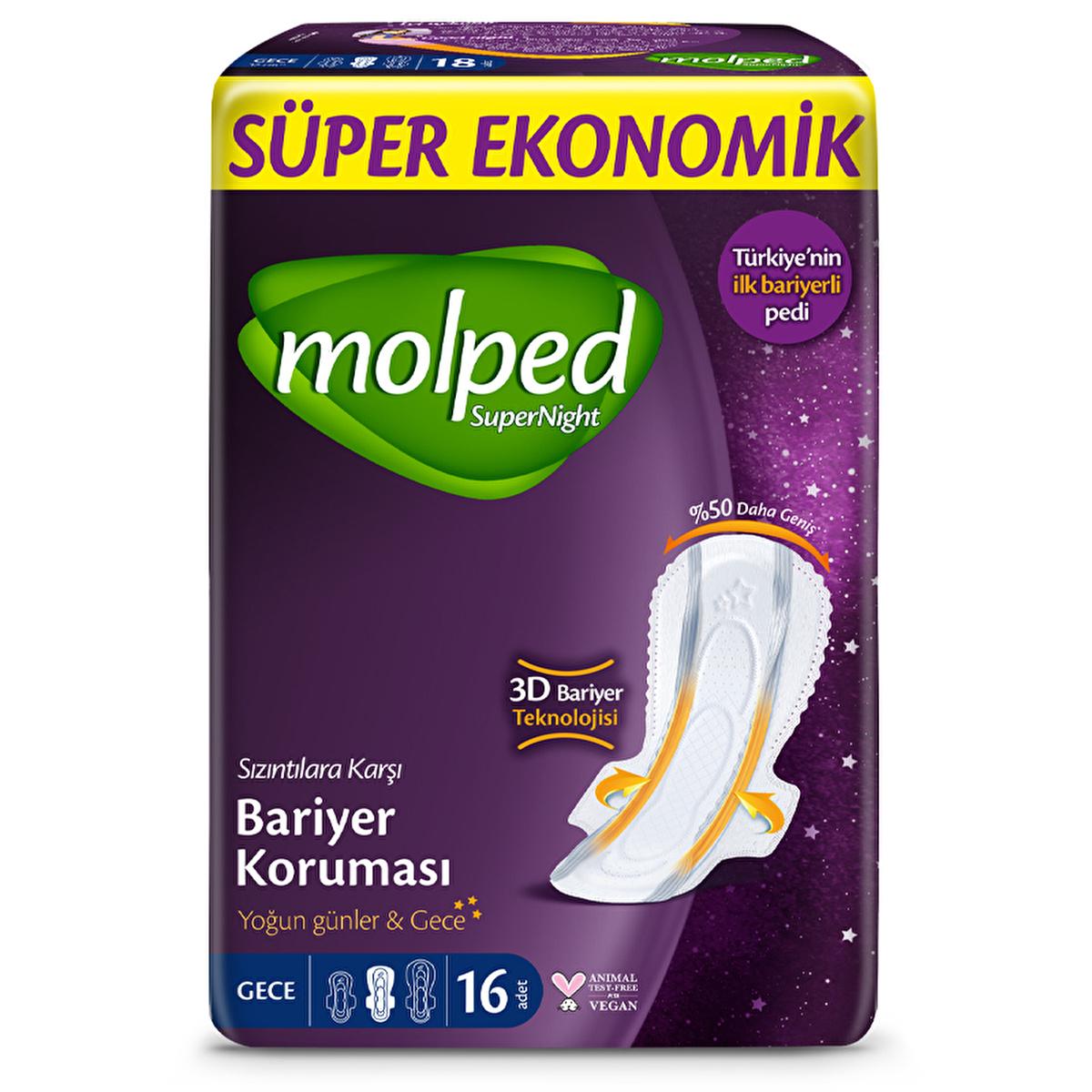 Molped SuperNight: Leak-Proof Overnight Feminine Hygiene Pads - Cottony Soft, Dermatologically Tested for Heavy Flow & Ultimate Period Protection (16 Count)