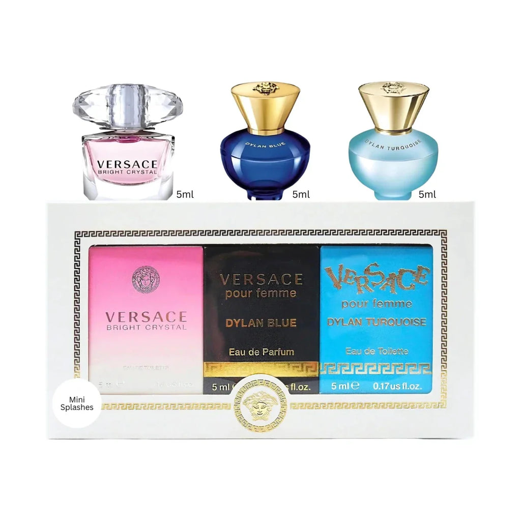 MANDOTOS Versace Mini Trio Dylan + Bright Crystal Women's EDP — Versace Mini Trio Dylan + Bright Crystal packaging detail