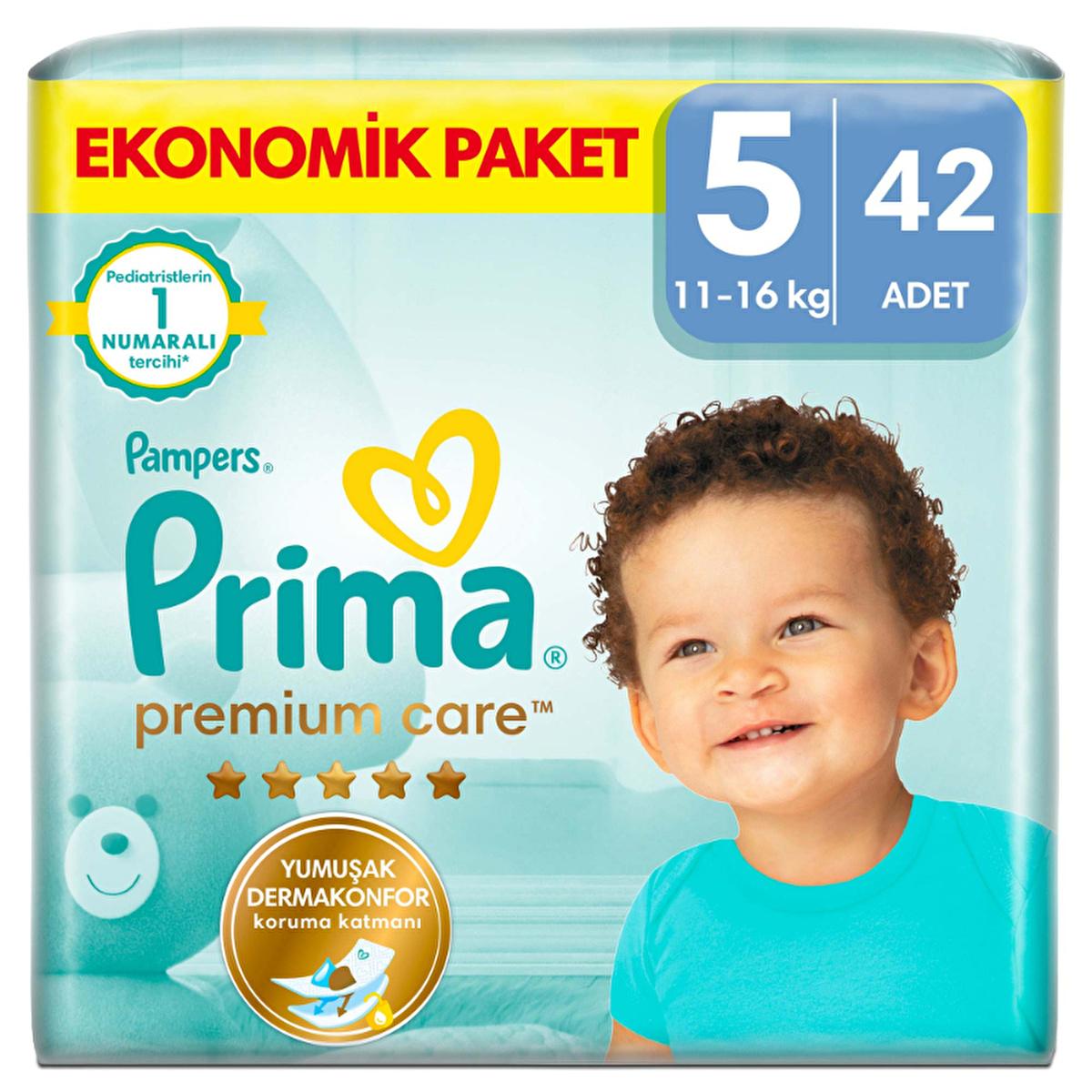 Prima Premium Care Baby Diapers Size 5 - 42 Count - Soft, Leak-Proof, Dermatologically Tested Diapers for Infants by Prima
