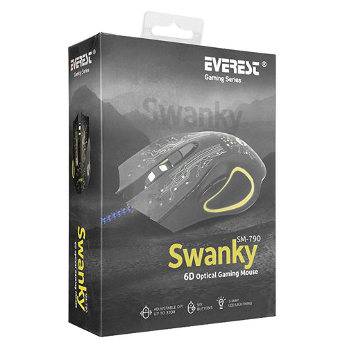 Everest SM-790 SWANKY 3200dpi Gaming Mouse - Precise Control, 6 Programmable Buttons, Durable Design