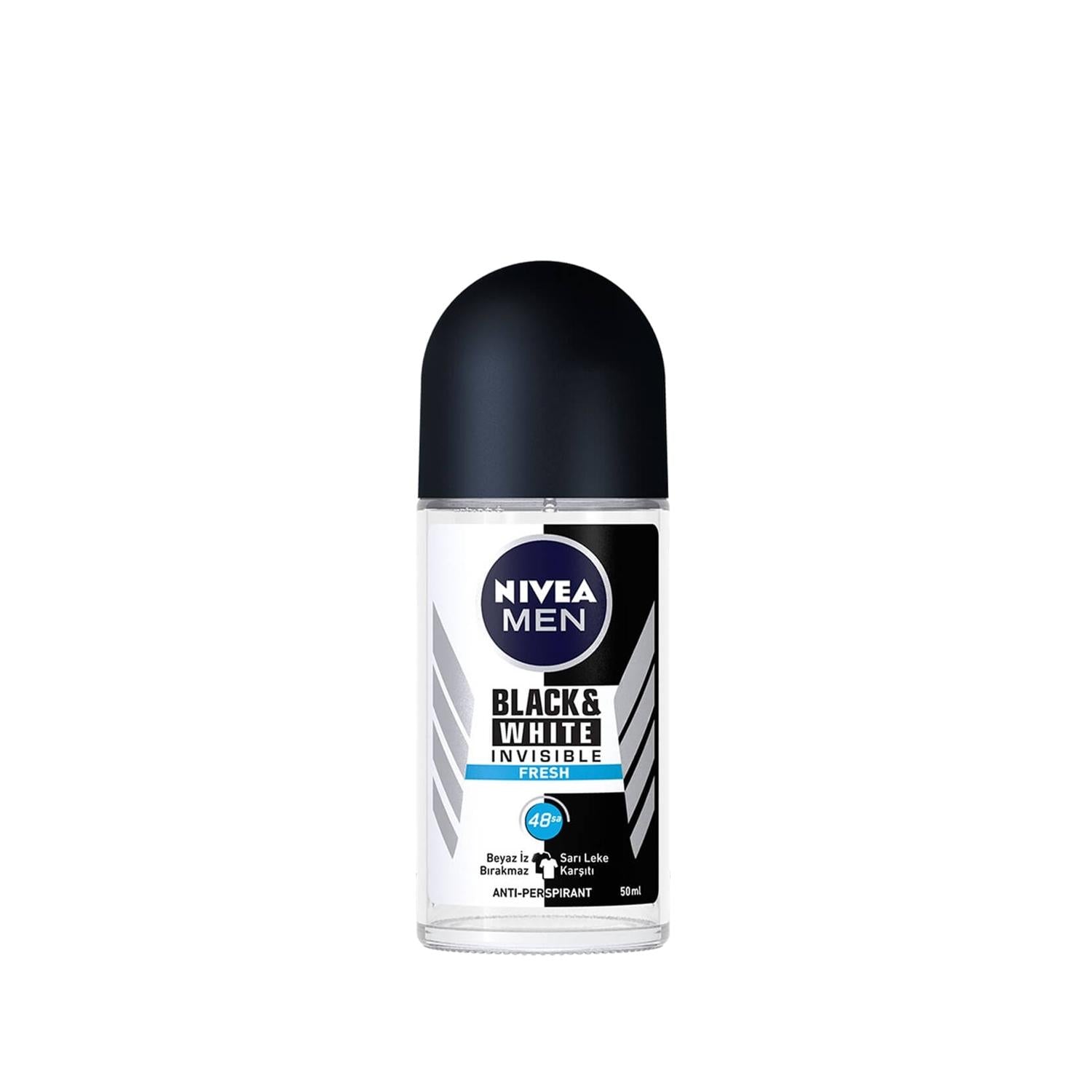 Nivea Men Black & White Invisible Fresh Roll-On Deodorant for Men - 50ml - Long Lasting Freshness