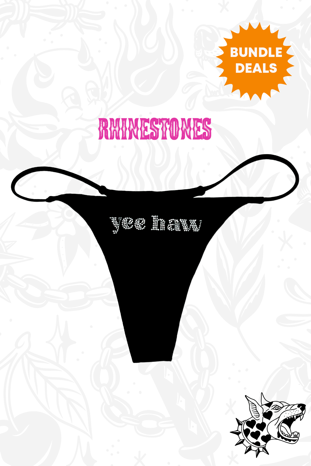 Thrash Happy Yee Haw Rhinestone Thong — detail close-up