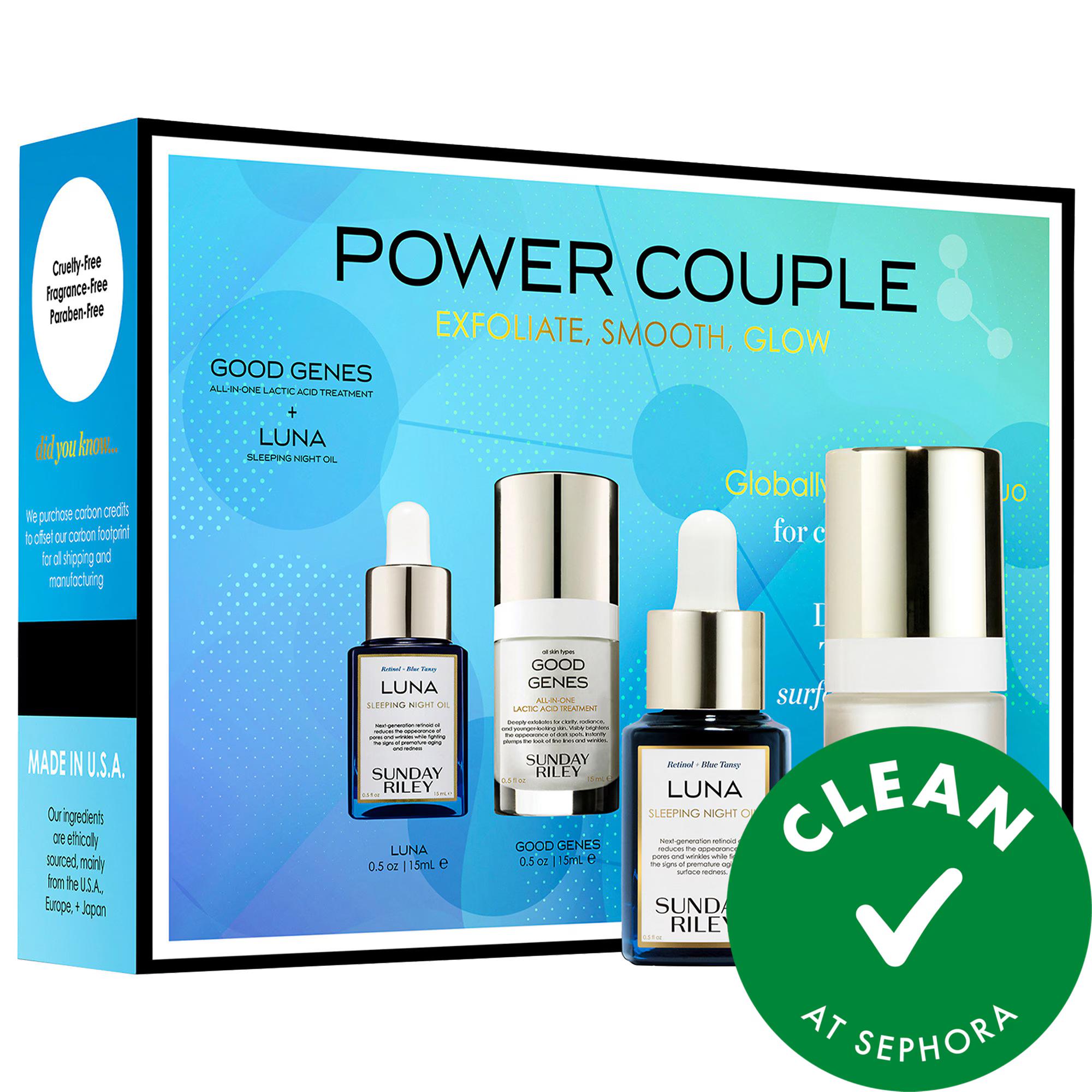 Sunday Riley Power Couple Advanced Retinol and Lactic Acid Duo - Anti-Aging Skincare Set for Smoother, Brighter Skin