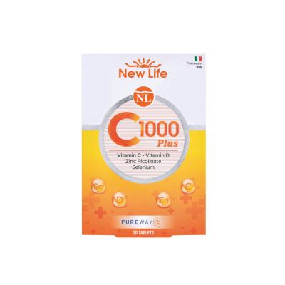 New Life C 1000 Plus Vitamin C Supplement with Zinc, Vitamin D, and Selenium - 30 Tablets for Immune System Support