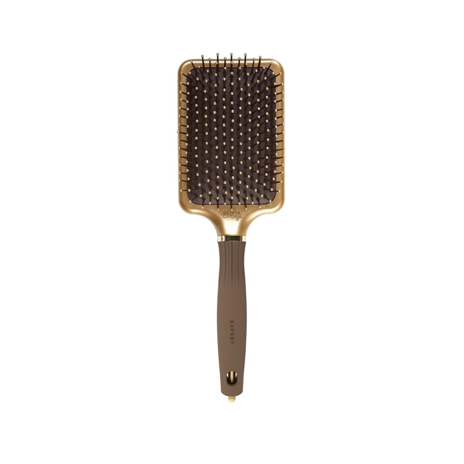 Olivia Garden Expert Care Rectangular Nylon Bristle Gold Brown L Hair Brush for Professional Styling and Detangling