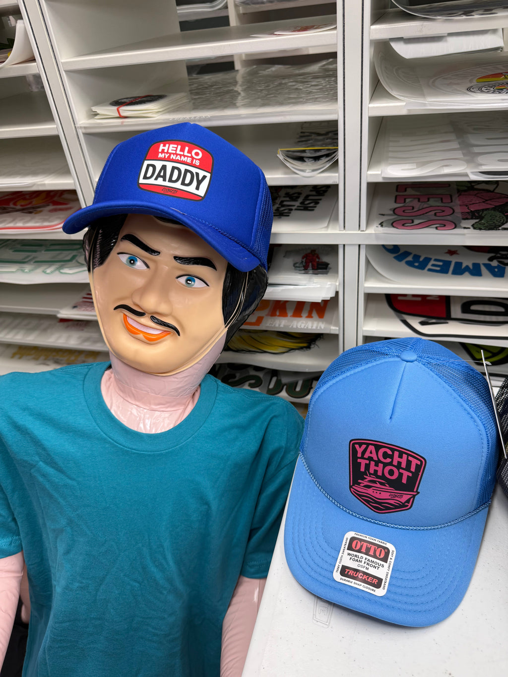 Luckless Outfitters Yacht Thot Trucker Hat — detail close-up
