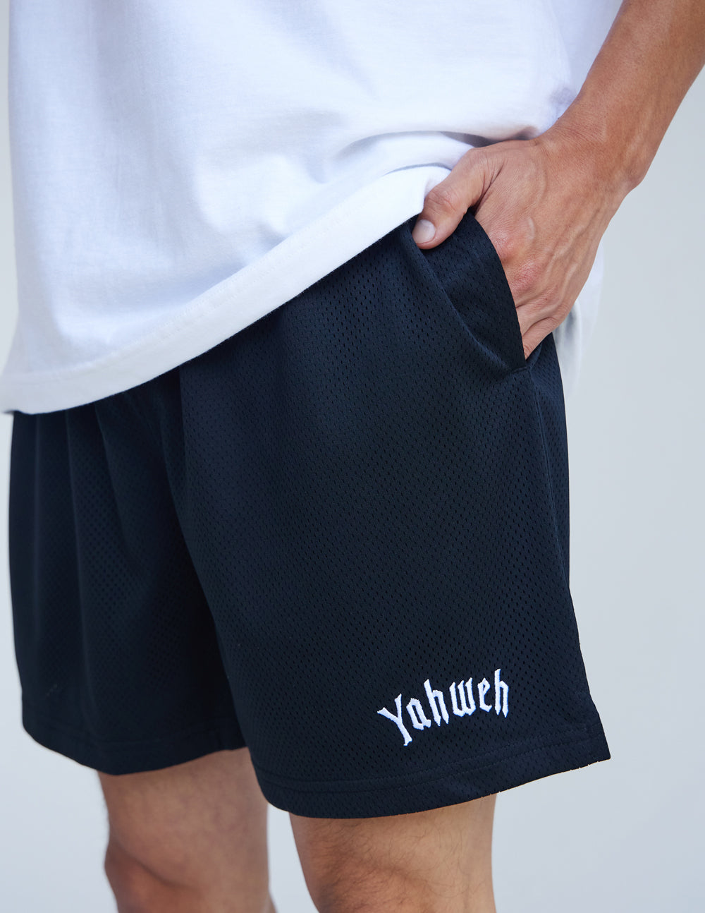 Elevated Faith Yahweh Unisex Mesh Short — lifestyle context