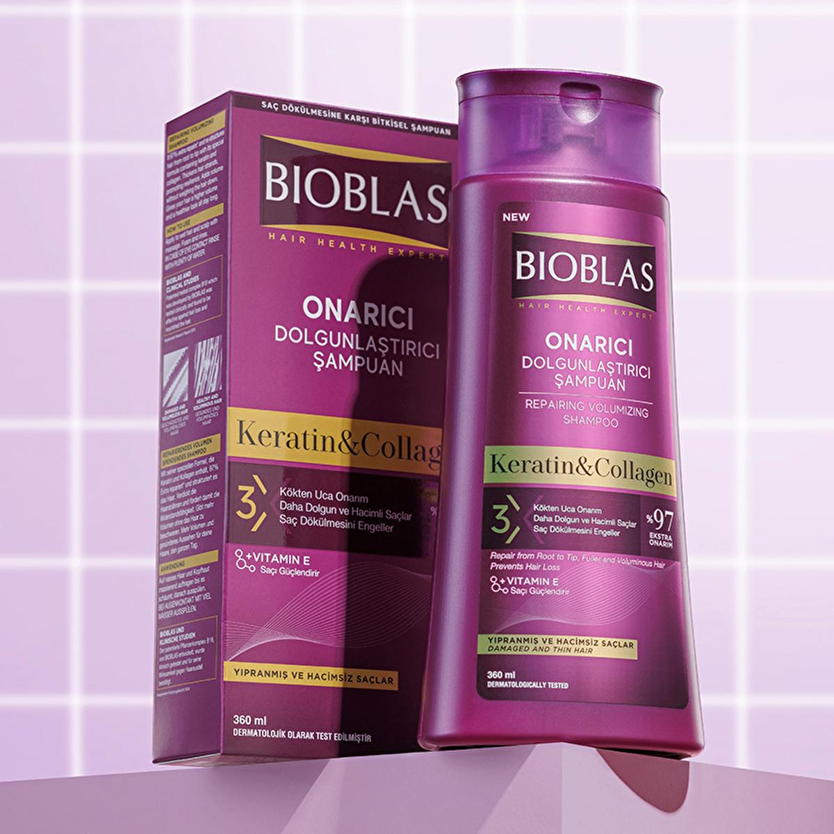 Bioblas Collagen + Keratin Shampoo for Thinning Hair - 12.18 fl oz, Volumizing, Paraben-Free