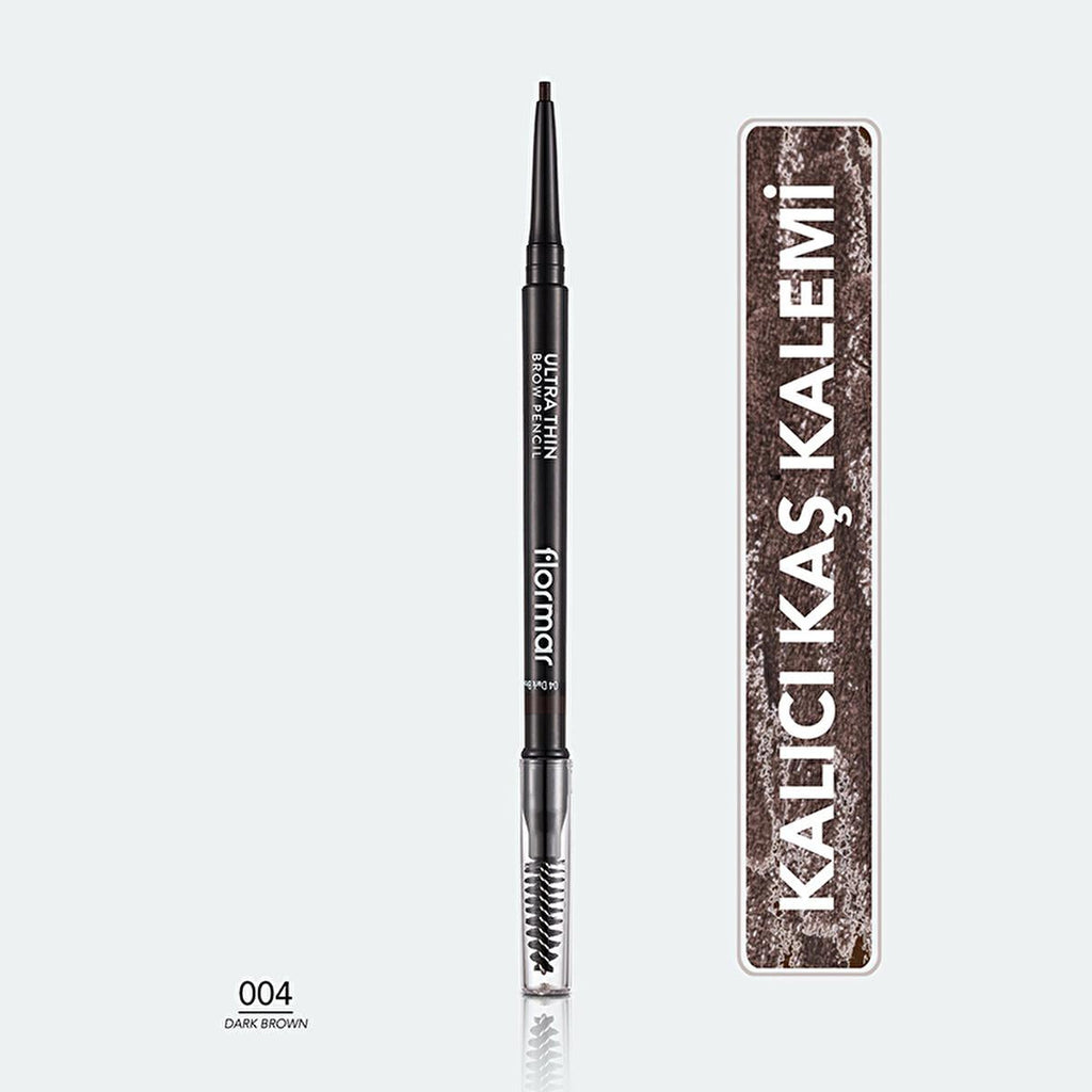 Flormar Ultra Thin Eyebrow Pencil - Waterproof, High Pigment, Built-in Brush for Natural Look