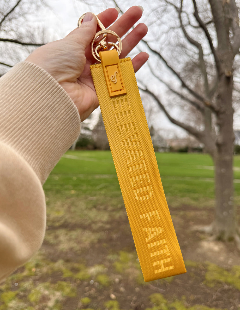 Elevated Faith Yellow Oversized Logo Keychain — detail shot 6