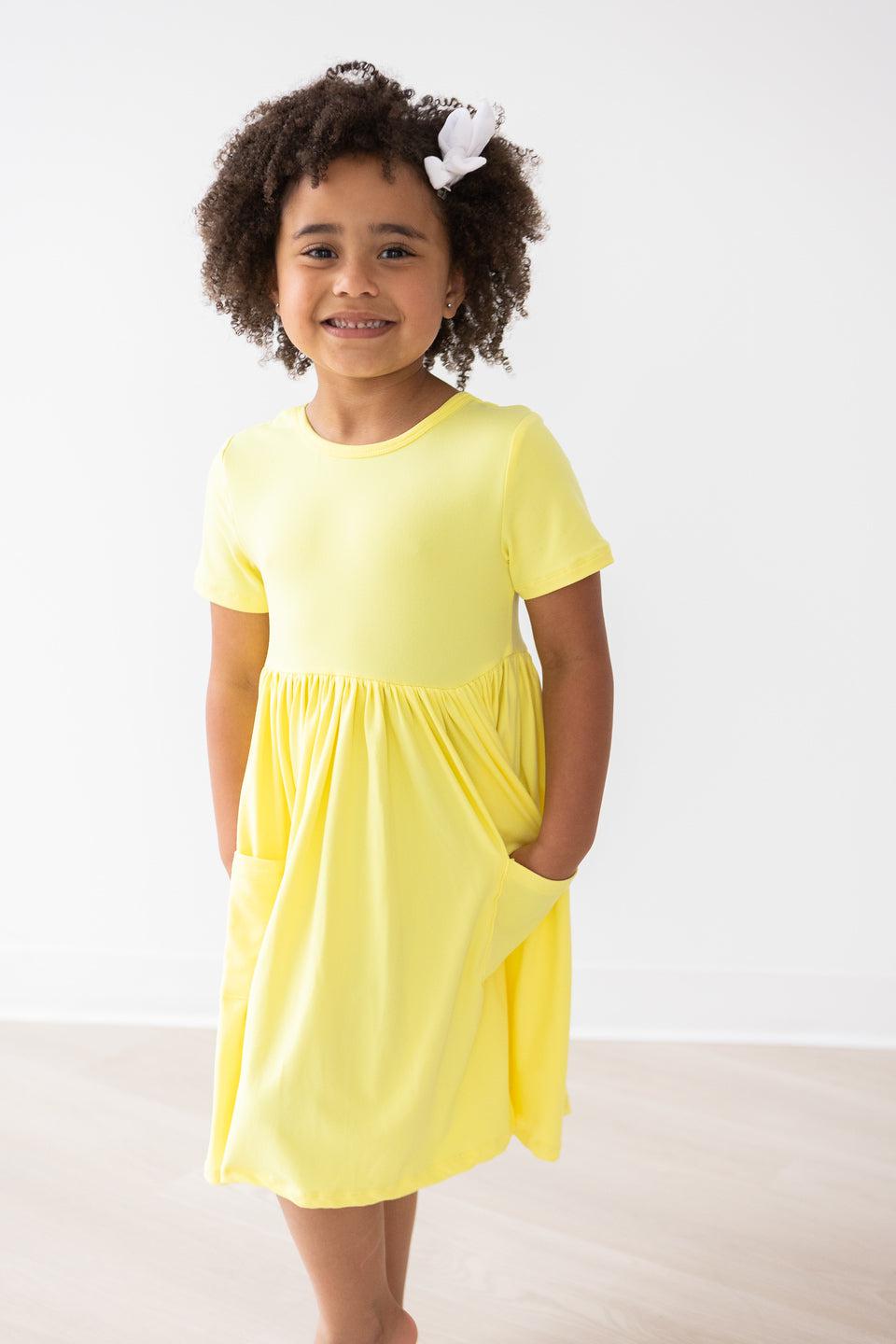 Mila & Rose ® Yellow S/S Pocket Twirl Dress — lifestyle context