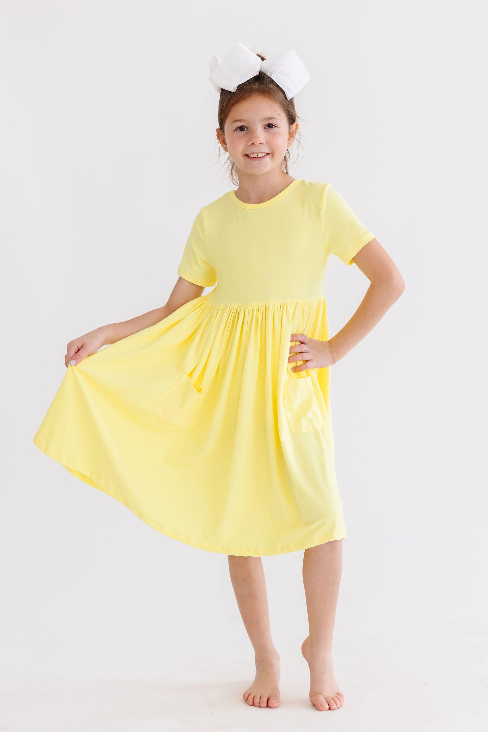 Mila & Rose ® Yellow S/S Pocket Twirl Dress — back view