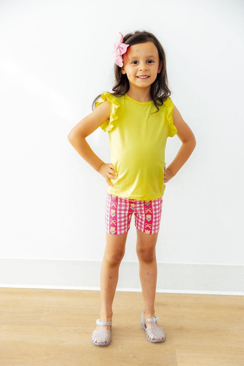 Mila & Rose ® Yellow S/S Ruffle Tee — side view