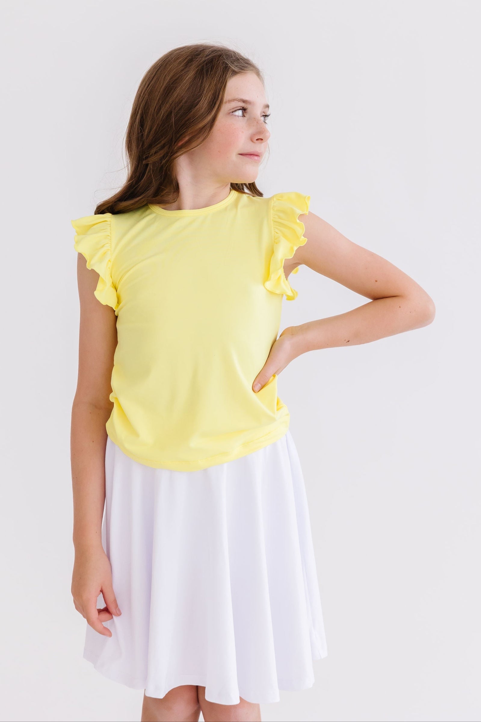 Mila & Rose ® Yellow S/S Ruffle Tee — back view