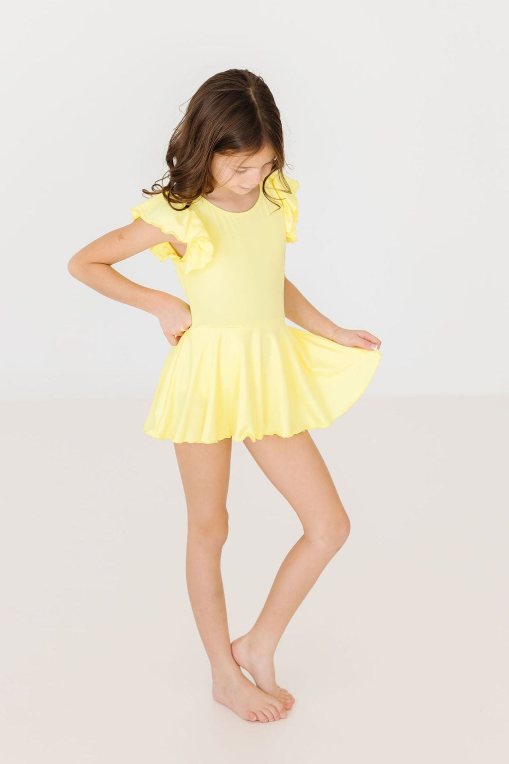 Mila & Rose ® Yellow S/S Twirl Leotard — detail close-up