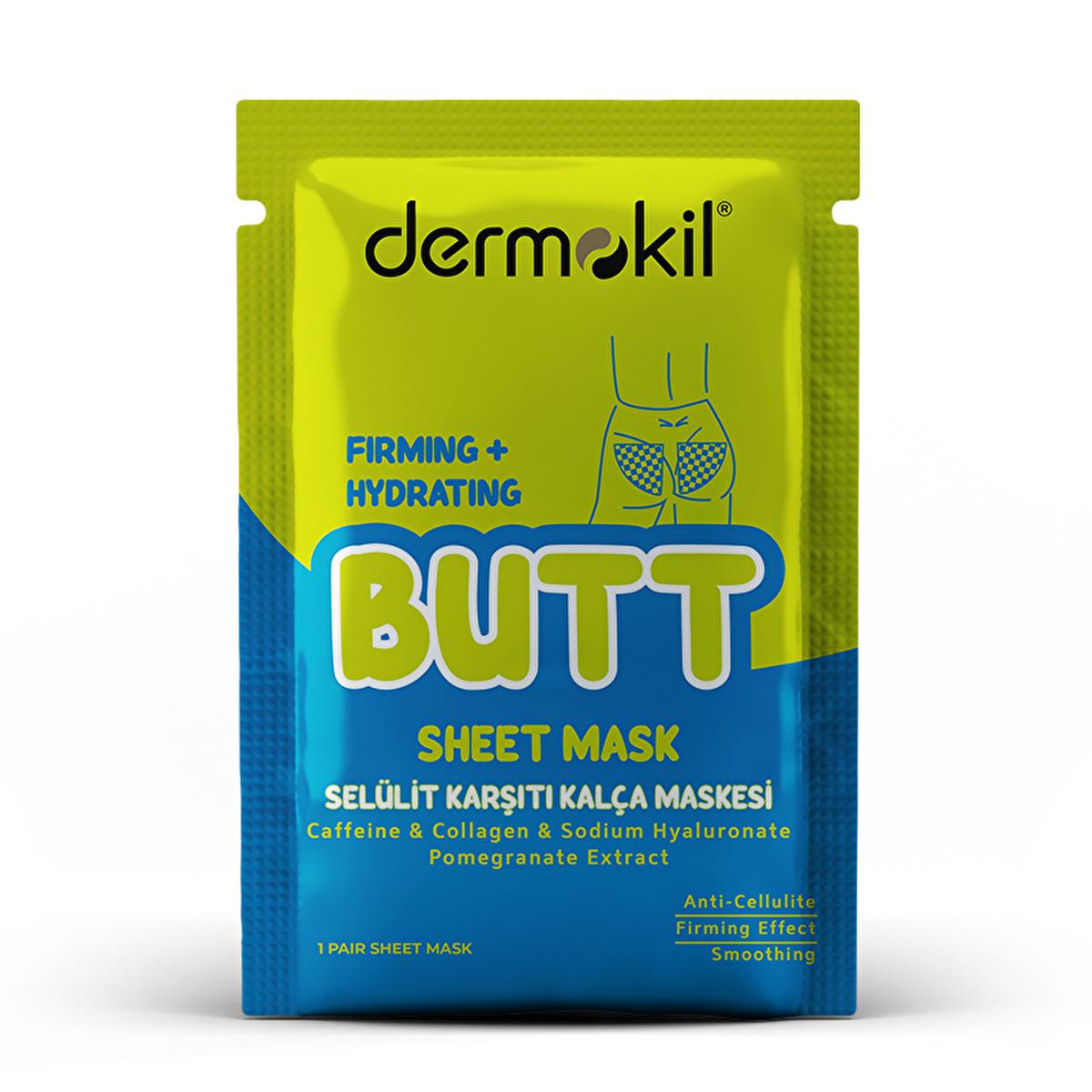 Dermokil Butt Sheet Mask: Smooth, Tone & Firm - Anti-Cellulite & Anti-Aging Caffeine & Pomegranate Treatment for Body Skincare