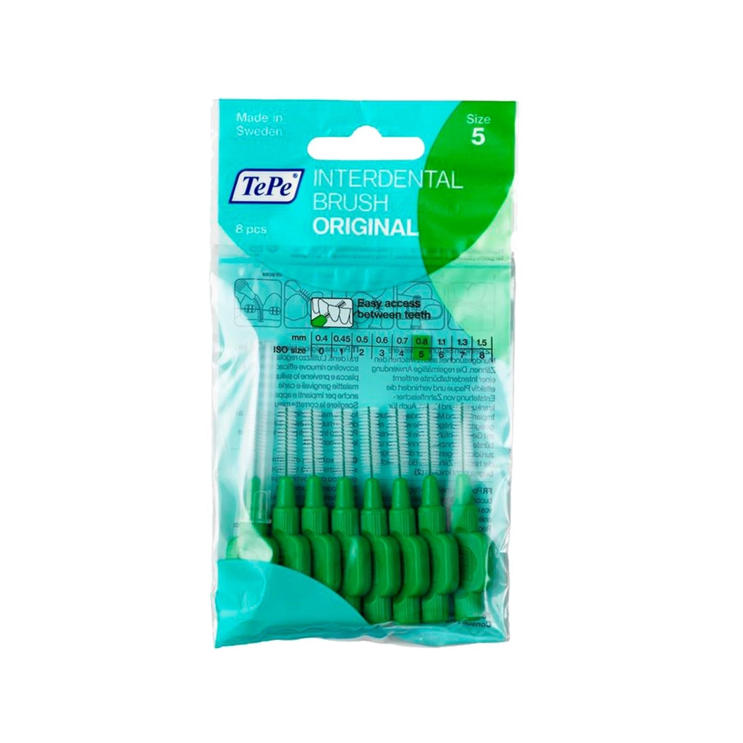 Tepe 8-Pack Green Interdental Brushes 0.8mm - Effective Oral Hygiene for Tight Teeth Spacing