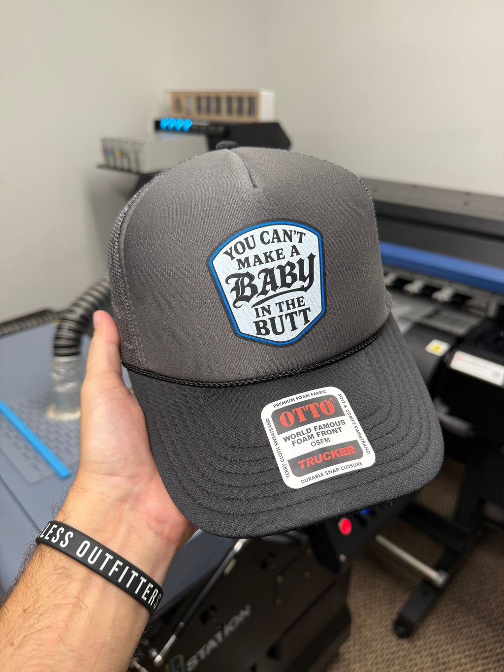 Luckless Outfitters You Cant Make A Baby In The Butt Trucker Hat — side view