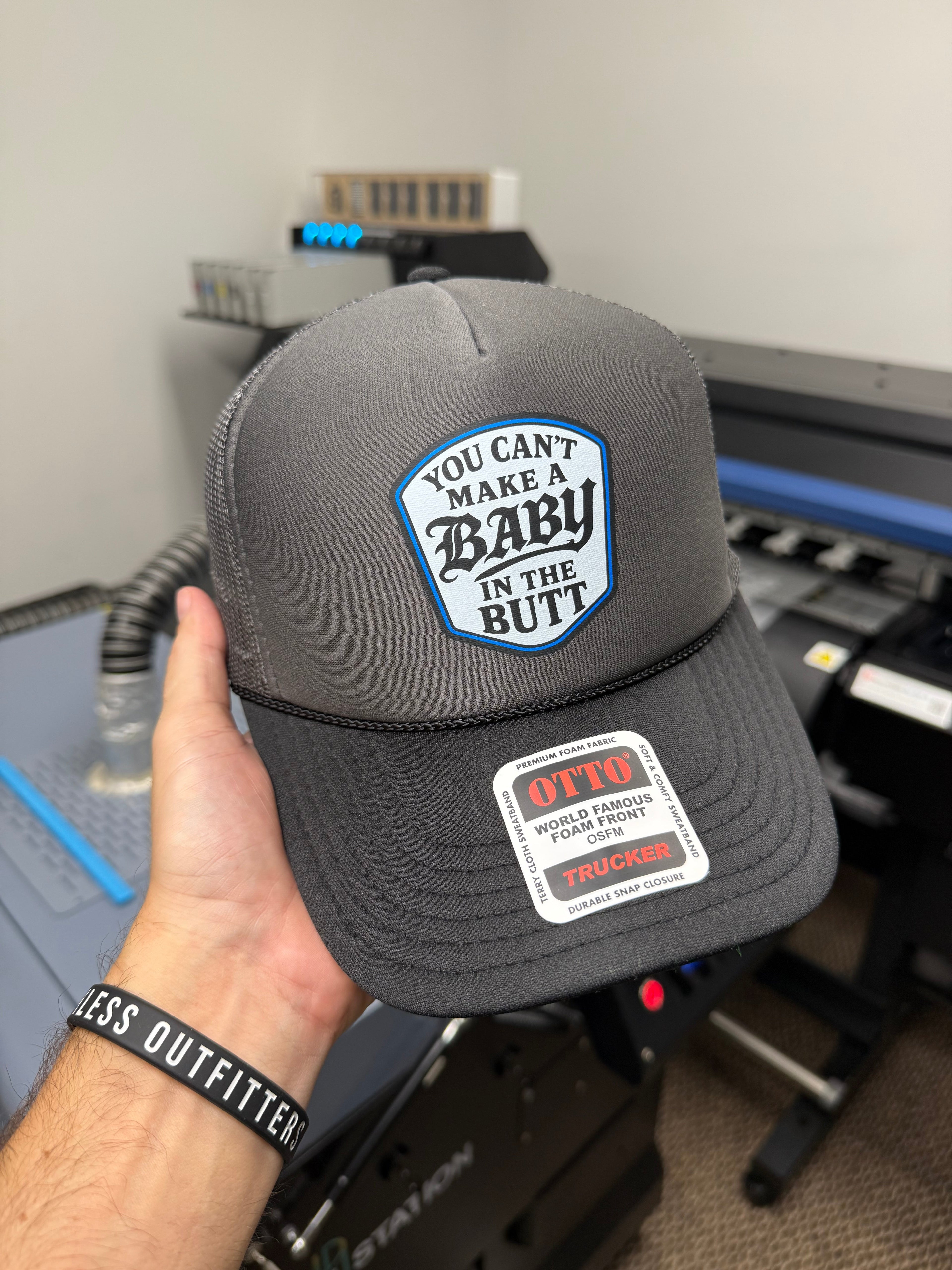 Luckless Outfitters You Cant Make A Baby In The Butt Trucker Hat — side view