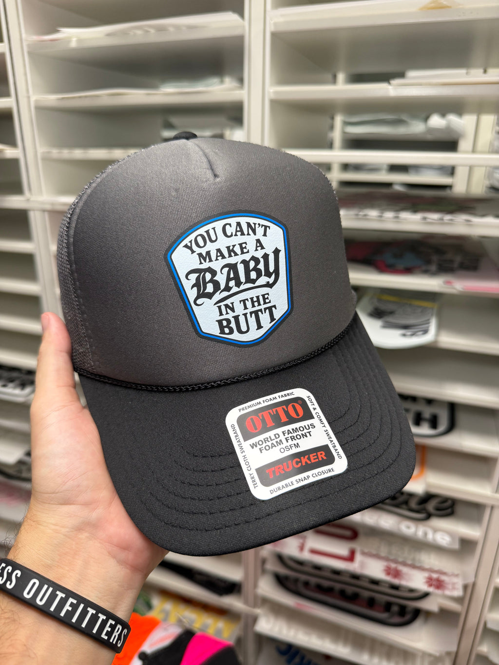 Luckless Outfitters You Cant Make A Baby In The Butt Trucker Hat — alternative angle
