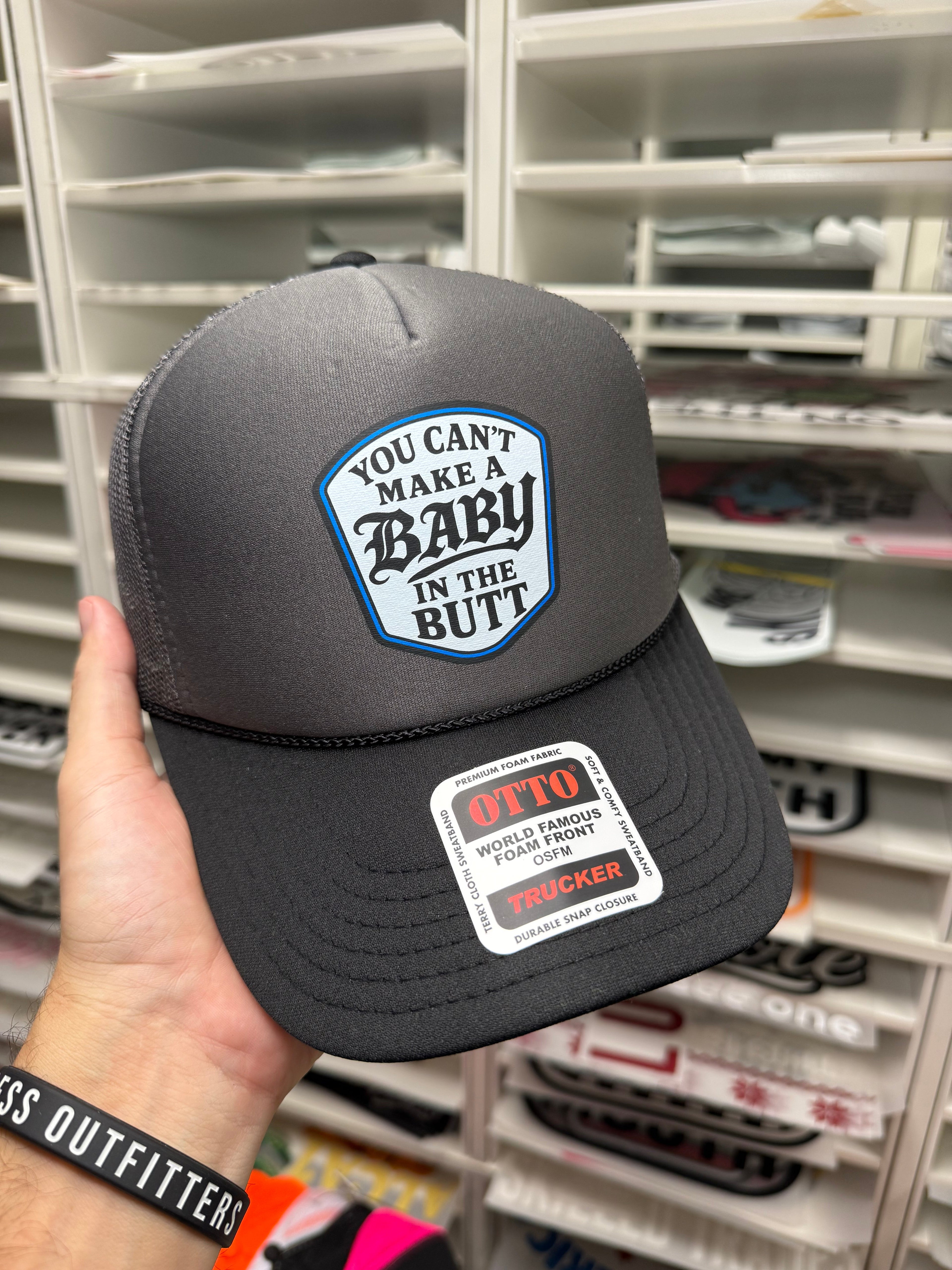 Luckless Outfitters You Cant Make A Baby In The Butt Trucker Hat — alternative angle