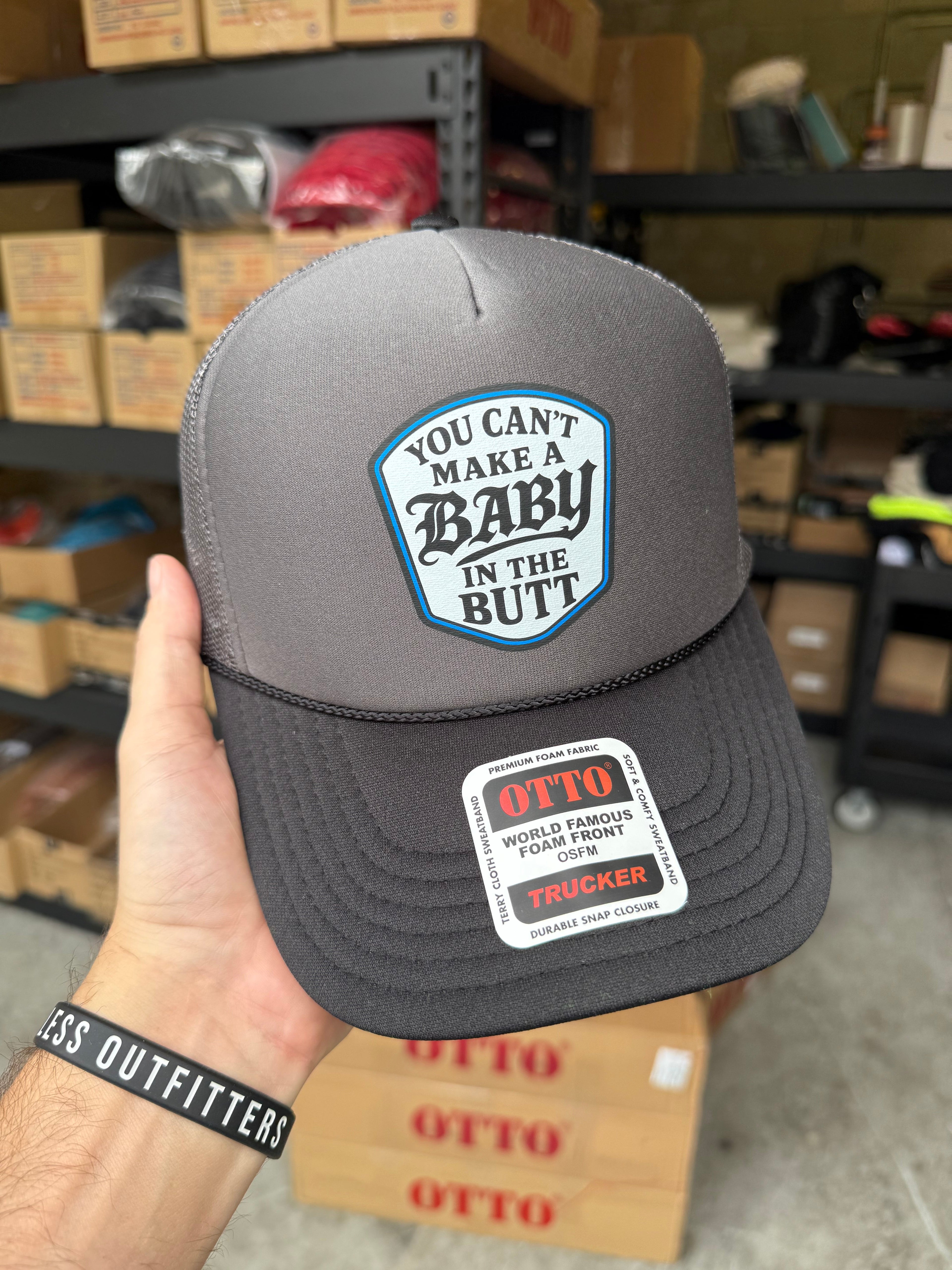 Luckless Outfitters You Cant Make A Baby In The Butt Trucker Hat — size reference