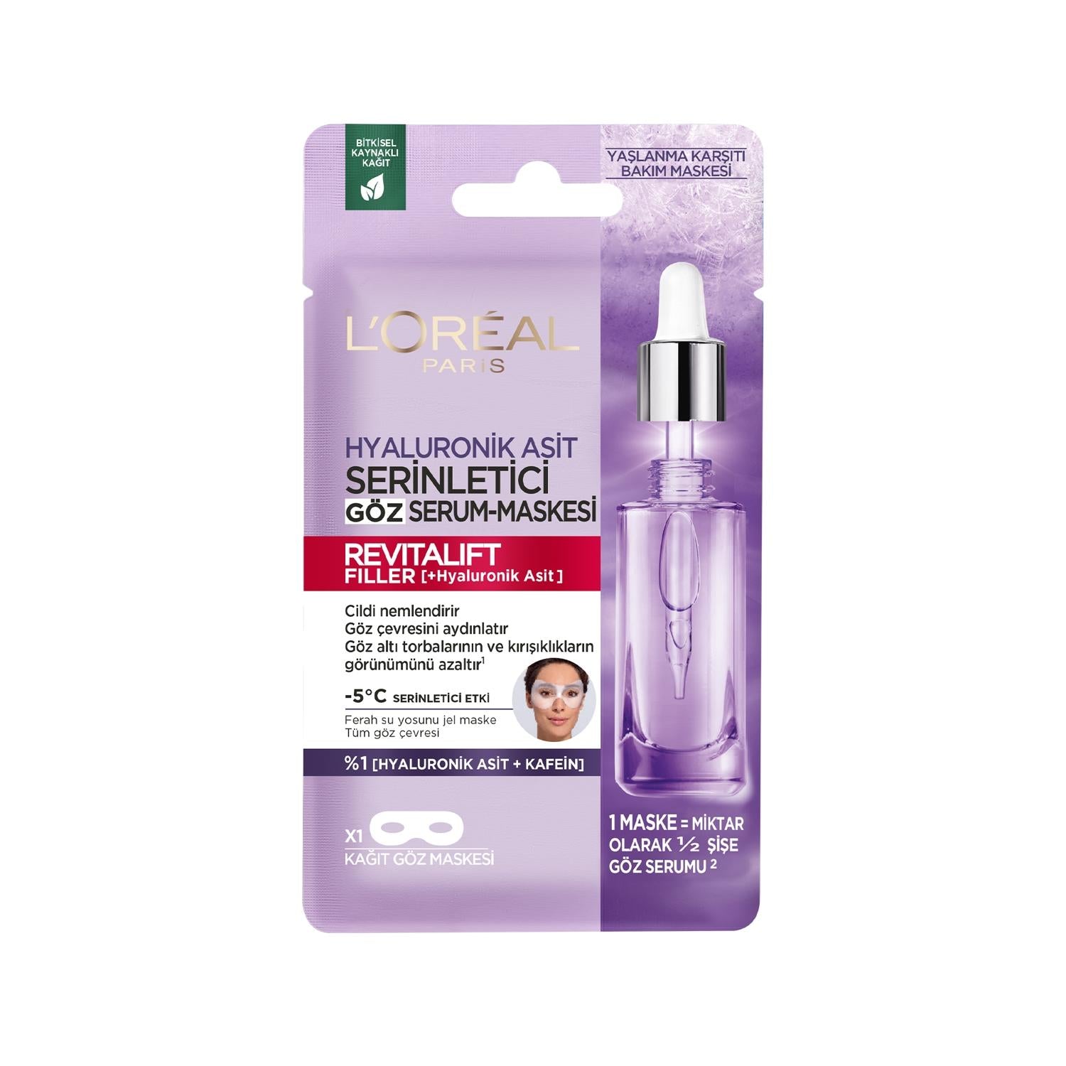 L'Oreal Paris Revitalift Filler Eye Serum Mask - Anti-Aging, Hydrating, Cooling Effect