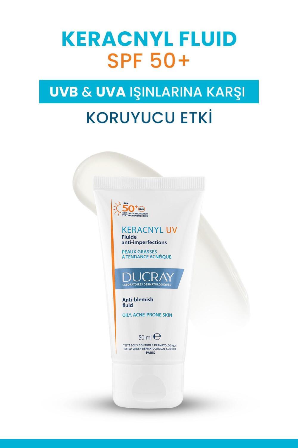 Ducray Keracnyl UV SPF50+ Anti-Blemish Sunscreen Fluid for Acne-Prone Skin - Matte Finish, Non-Comedogenic